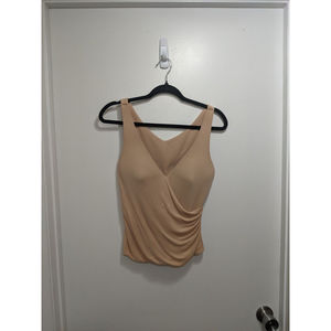 La Perla Nude Beige Ruched V Neck Tank Top w/ Built in Bra Shape wear HAS FLAW